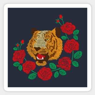 Faux Embroidery Tiger and Roses Sticker